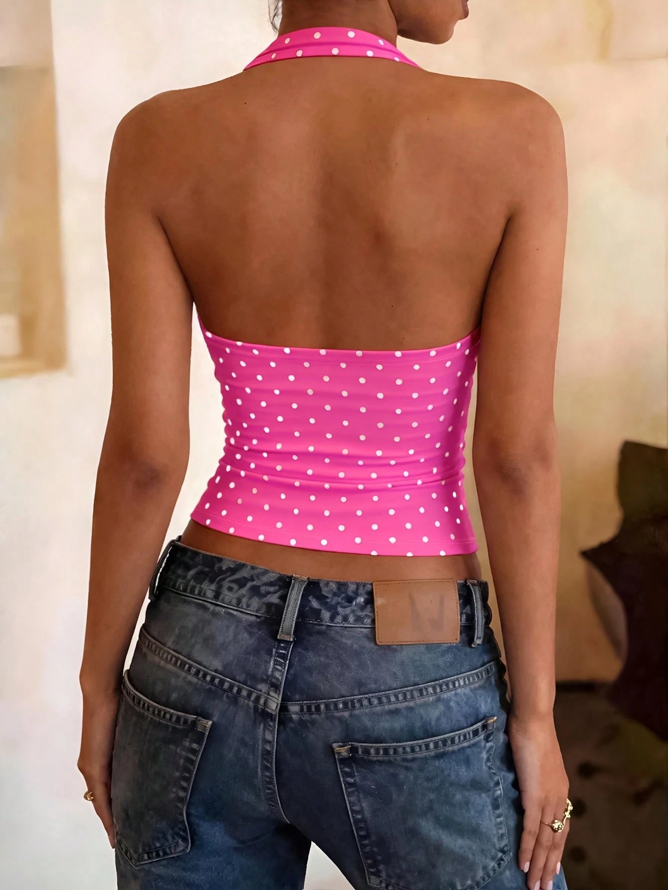 DrmWander Women's Polka Dot Print Backless Halter Neck Camisole