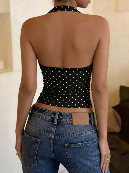 DrmWander Women's Polka Dot Print Backless Halter Neck Camisole