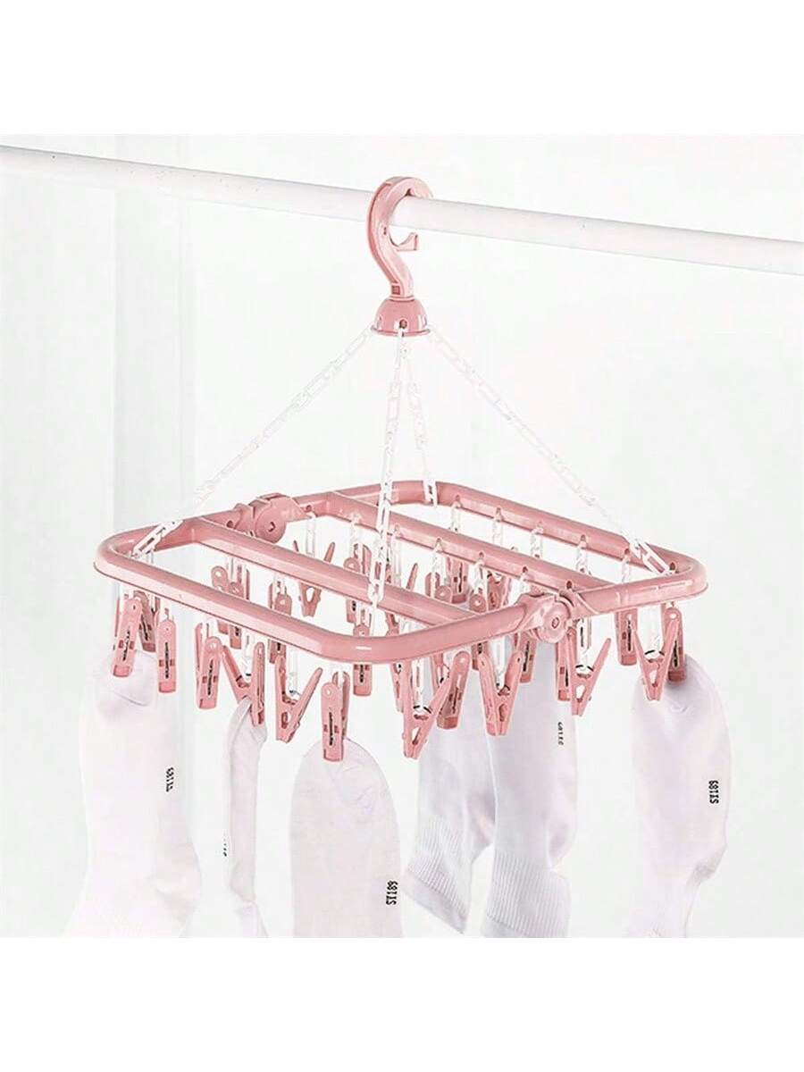 Drying Hanger With 32 Clips And Drip Foldable Hanging Rack,Plastic Hanging Drying Rack For Clothes Underwear Socks Love Valentine