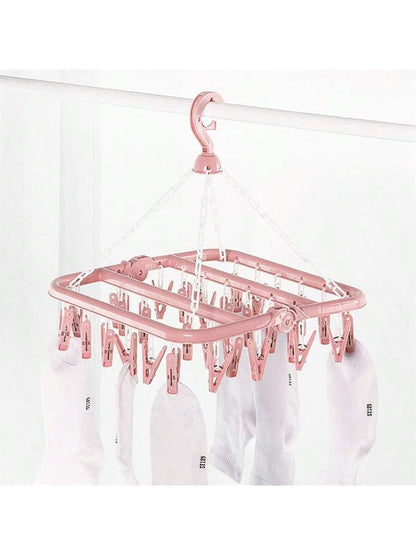 Drying Hanger With 32 Clips And Drip Foldable Hanging Rack,Plastic Hanging Drying Rack For Clothes Underwear Socks Love Valentine