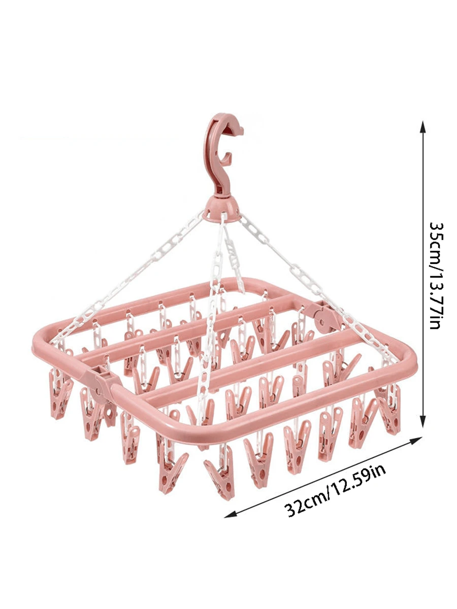 Drying Hanger With 32 Clips And Drip Foldable Hanging Rack,Plastic Hanging Drying Rack For Clothes Underwear Socks Love Valentine