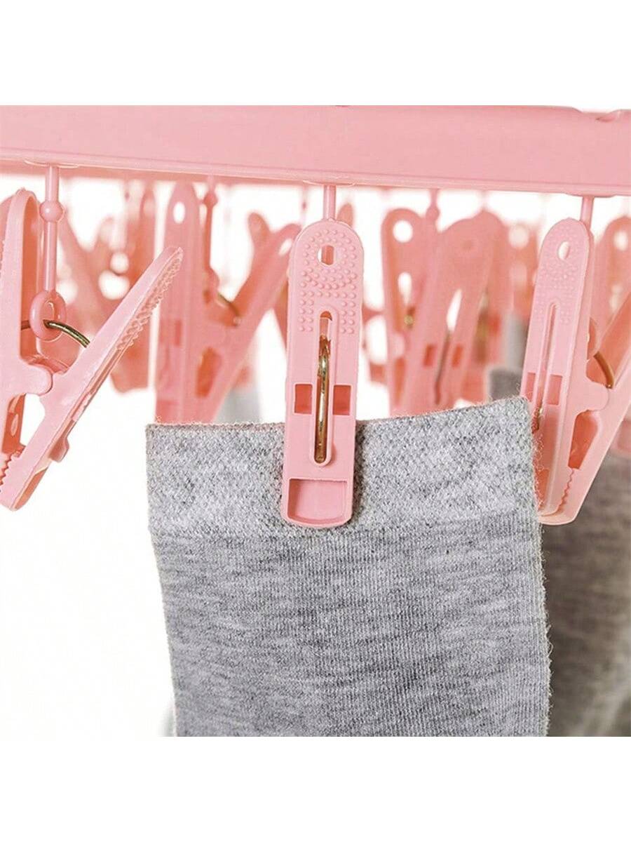 Drying Hanger With 32 Clips And Drip Foldable Hanging Rack,Plastic Hanging Drying Rack For Clothes Underwear Socks Love Valentine