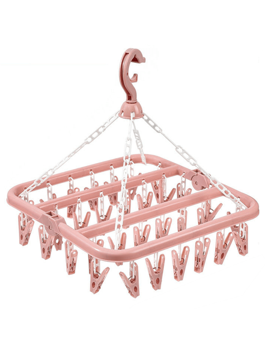 Drying Hanger With 32 Clips And Drip Foldable Hanging Rack,Plastic Hanging Drying Rack For Clothes Underwear Socks Love Valentine