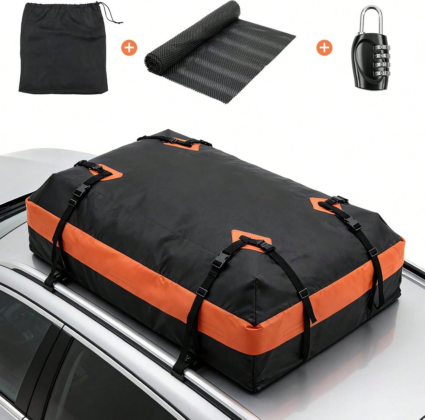DUMOS Car Roof Bag Cargo Carrier Waterproof 15 Cubic Feet For All Vehicles| Rooftop Bag With Anti-Slip Mat, Combination Luggage Lock, Reinforced