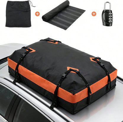 DUMOS Car Roof Bag Cargo Carrier Waterproof 15 Cubic Feet For All Vehicles| Rooftop Bag With Anti-Slip Mat, Combination Luggage Lock, Reinforced