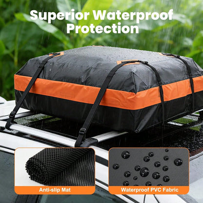 DUMOS Car Roof Bag Cargo Carrier Waterproof 15 Cubic Feet For All Vehicles| Rooftop Bag With Anti-Slip Mat, Combination Luggage Lock, Reinforced