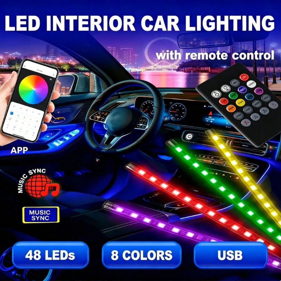 Dynamic Rhythm Lighting For Automotive Interior, Sound-Activated Synchronized RGB Light Strip Under Dashboard, Automotive Interior Ambient Light Accessories, USB-Powered Smart Footwell Light Kit, Car