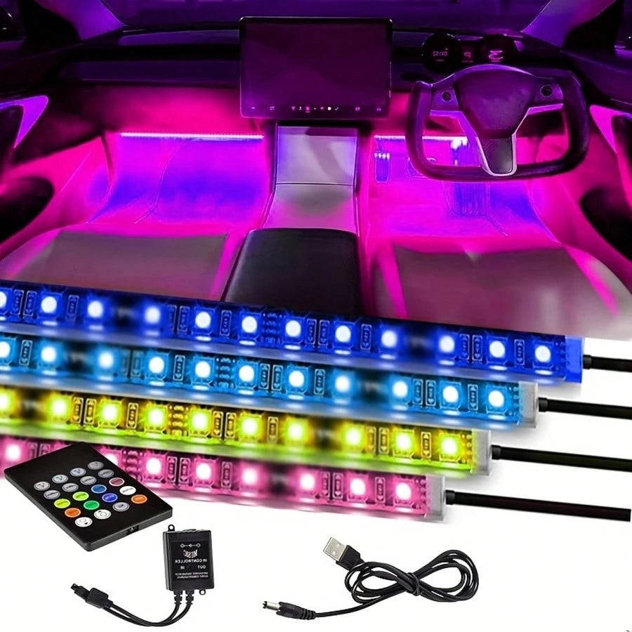 Dynamic Rhythm Lighting For Automotive Interior, Sound-Activated Synchronized RGB Light Strip Under Dashboard, Automotive Interior Ambient Light Accessories, USB-Powered Smart Footwell Light Kit, Car