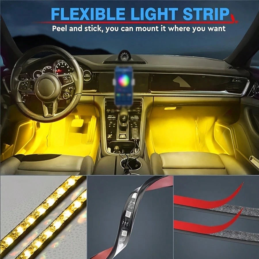 Dynamic Rhythm Lighting For Automotive Interior, Sound-Activated Synchronized RGB Light Strip Under Dashboard, Automotive Interior Ambient Light Accessories, USB-Powered Smart Footwell Light Kit, Car