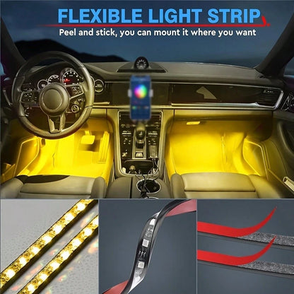 Dynamic Rhythm Lighting For Automotive Interior, Sound-Activated Synchronized RGB Light Strip Under Dashboard, Automotive Interior Ambient Light Accessories, USB-Powered Smart Footwell Light Kit, Car