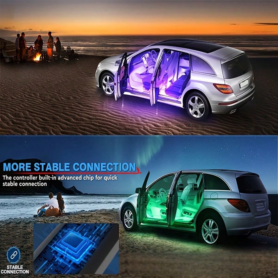 Dynamic Rhythm Lighting For Automotive Interior, Sound-Activated Synchronized RGB Light Strip Under Dashboard, Automotive Interior Ambient Light Accessories, USB-Powered Smart Footwell Light Kit, Car