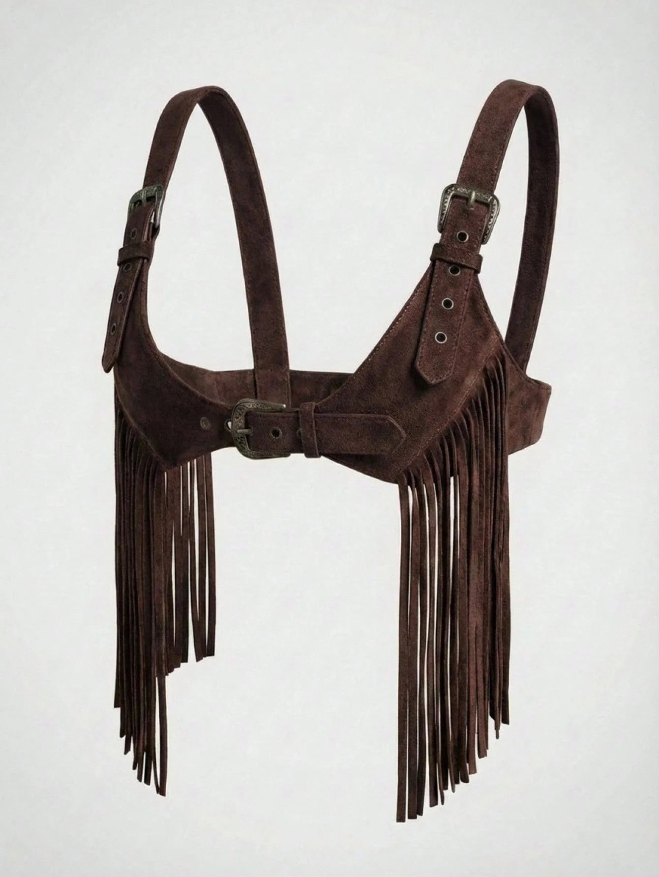 Easelle Women's Dark Brown Summer Boho Music Festival Tassel Fringe Top, Chicken Eye Design Versatile Casual Top For Country Concert,Fashionable