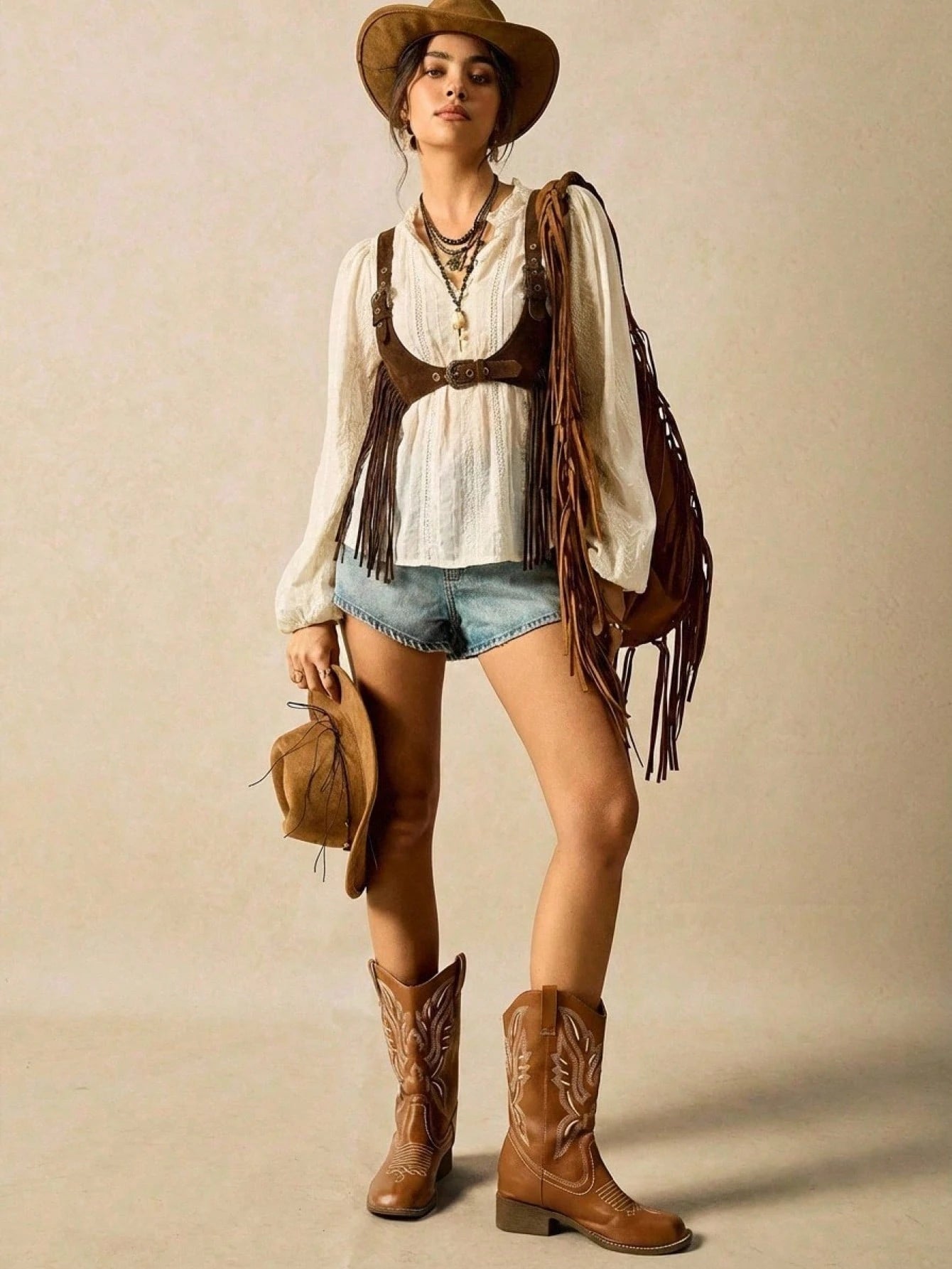 Easelle Women's Dark Brown Summer Boho Music Festival Tassel Fringe Top, Chicken Eye Design Versatile Casual Top For Country Concert,Fashionable