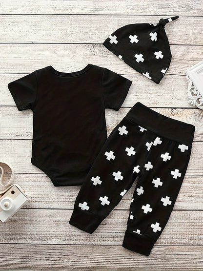 Easisim Newborn Baby Boy Girl Clothes Romper Bodysuit Tops Pants Hat Infant Outfits Set