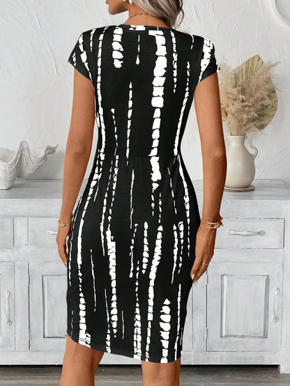 Easowa Women's Casual Bodycon Dress With All-Over Print Black,Casual