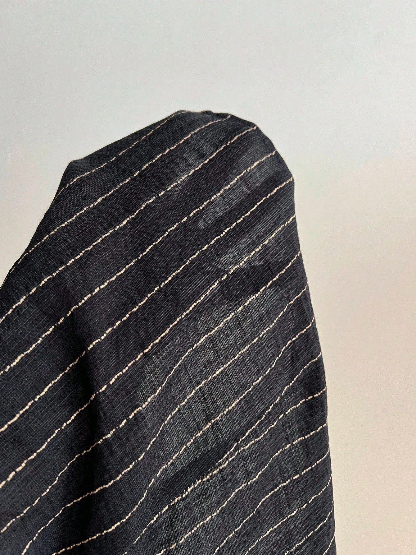 Elamini 1pc Black V-Neck Striped Collar Slim Fit Button-Up Long Sleeve Sexy Blouse For Commuting & Daily Wear, Winter