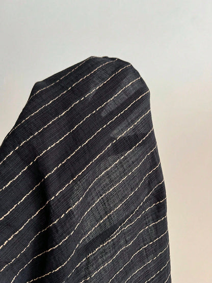 Elamini 1pc Black V-Neck Striped Collar Slim Fit Button-Up Long Sleeve Sexy Blouse For Commuting & Daily Wear, Winter