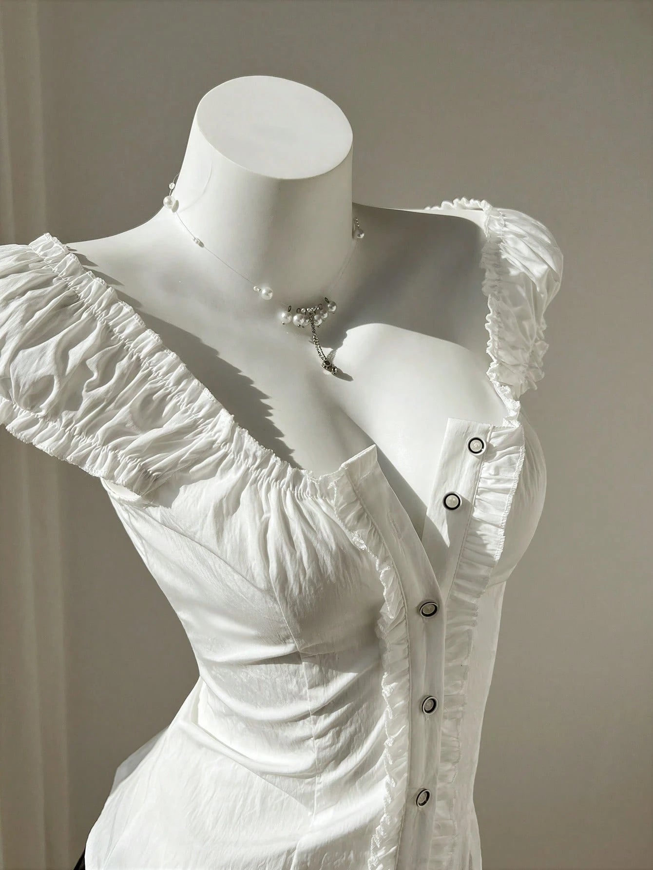Elamini Women's Minimalist Sweet Fresh Ruffled One-Shoulder Puff Sleeve Blouse, Spring/Summer White Corset Dress Sweetheart Neckline White Dress Vintage Dress