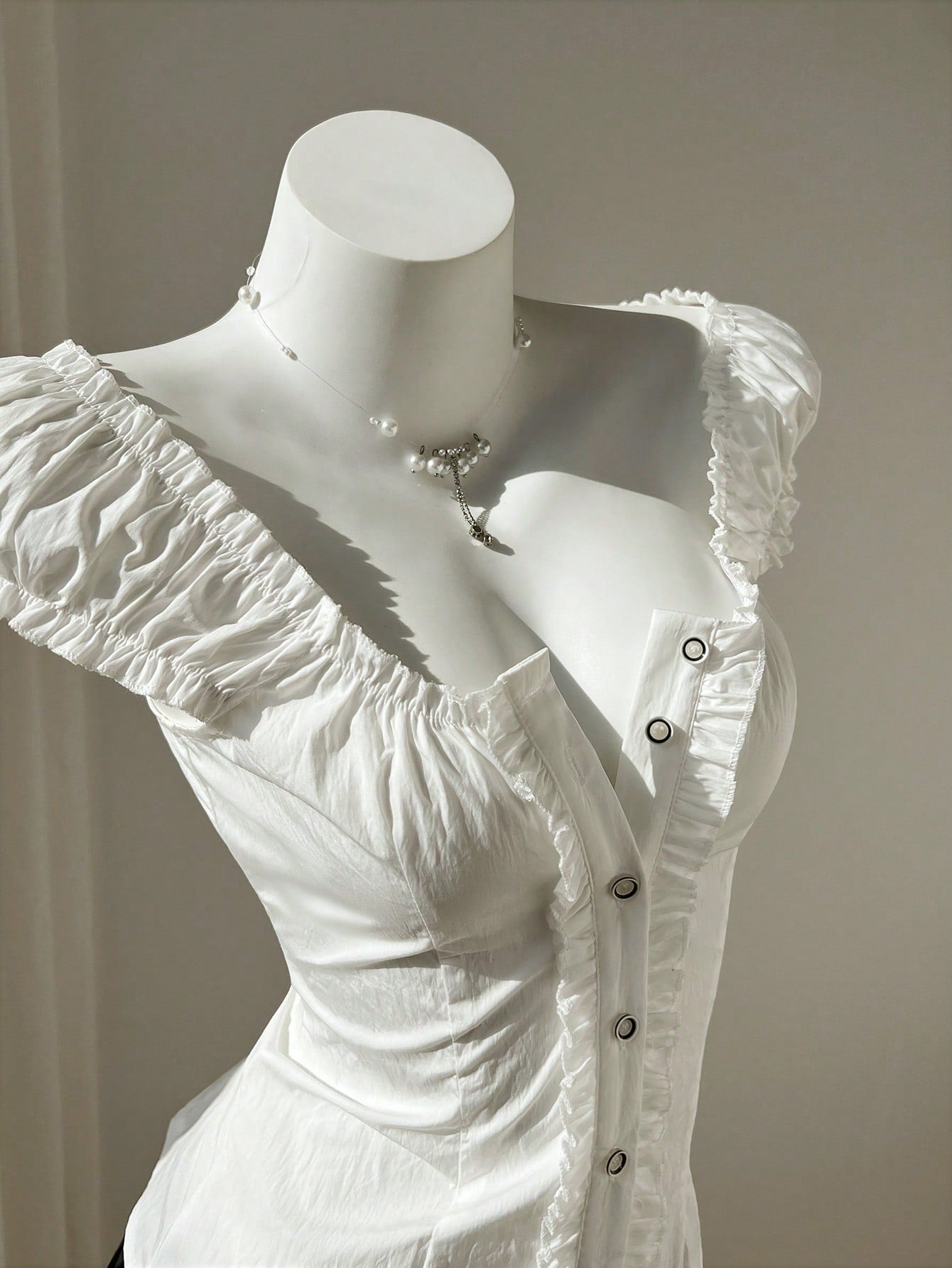 Elamini Women's Minimalist Sweet Fresh Ruffled One-Shoulder Puff Sleeve Blouse, Spring/Summer White Corset Dress Sweetheart Neckline White Dress Vintage Dress