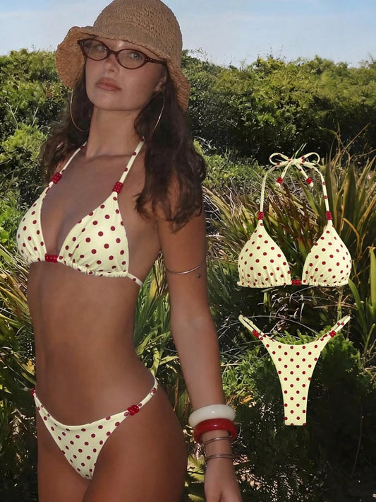 Elavelle Springbreak Women Beachwear Summer Outfits For Women Solid Color Spaghetti Strap Sexy Bikini Set