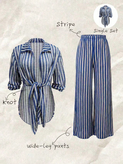 Elavelle Women's Blue & White Striped Jacquard Fabric Open Front Shirt Collar Kimono Cover-Up, Spring/Summer