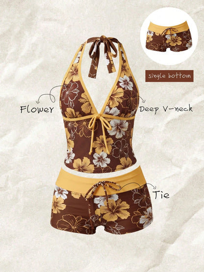 Elavelle Women's High Waist Bowknot Printed Bikini Bottom, Spring/Summer