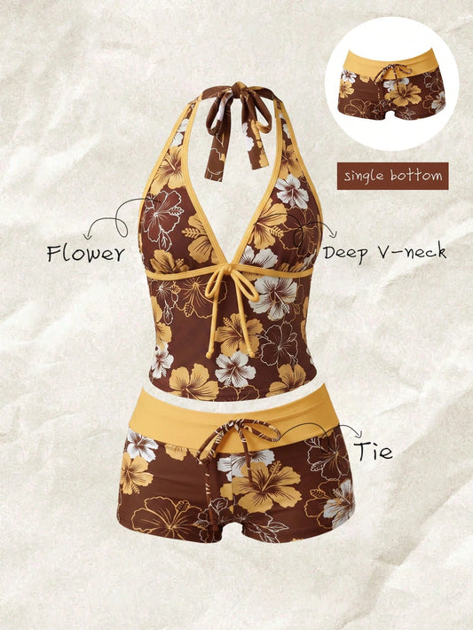 Elavelle Women's High Waist Bowknot Printed Bikini Bottom, Spring/Summer