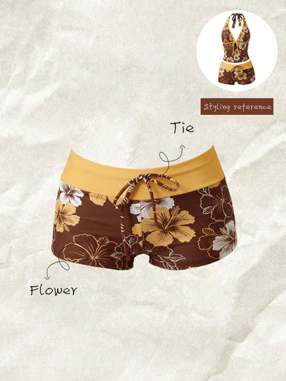 Elavelle Women's High Waist Bowknot Printed Bikini Bottom, Spring/Summer