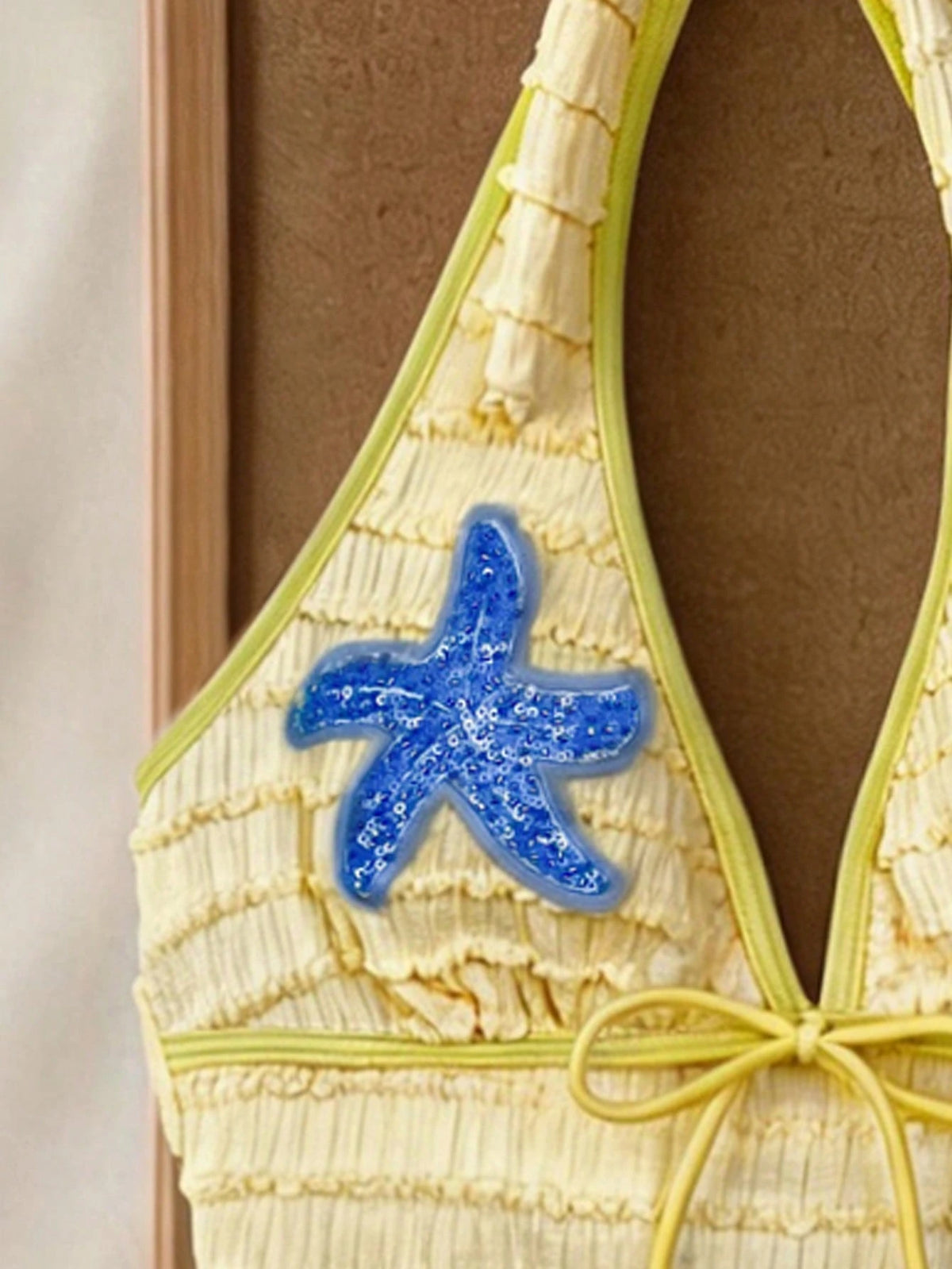 Elavelle Women's Jacquard Fabric Strap Starfish Decor Halter Top, Suitable For Spring/Summer (Only Top, Without Shorts)