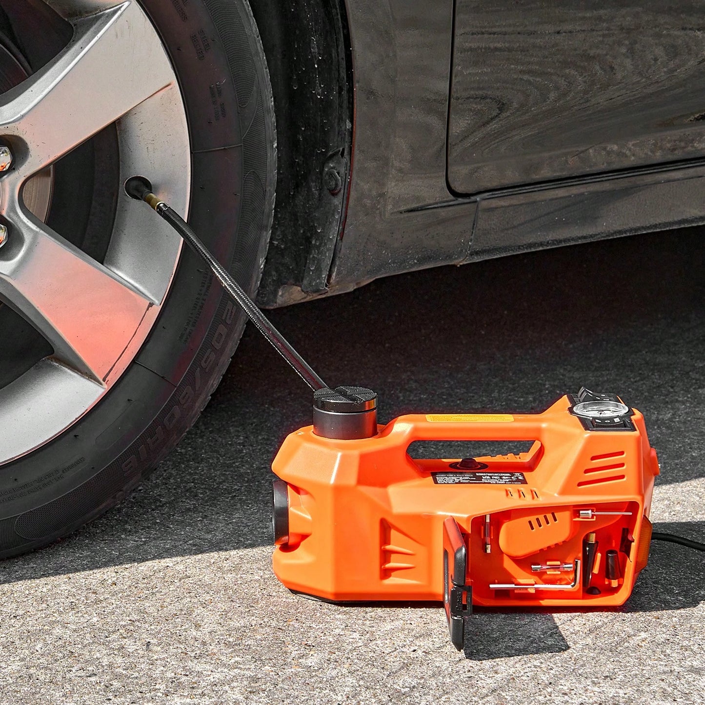 Electric Car Jack, 5 Tons/11000 Lbs, Electric Scissor Jack With Built-In Inflator, 12V Tire Change Replacement With Electric Impact Wrench & LED Light, Portable Jack Kit For Sedan, SUV, Truck
