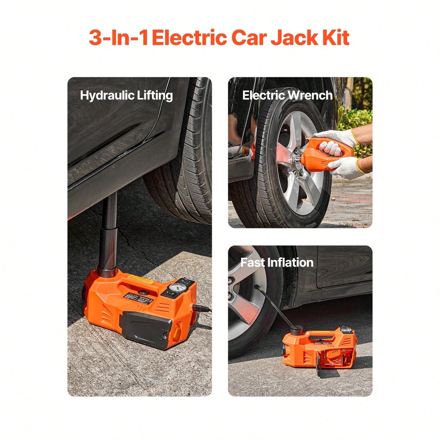 Electric Car Jack, 5 Tons/11000 Lbs, Electric Scissor Jack With Built-In Inflator, 12V Tire Change Replacement With Electric Impact Wrench & LED Light, Portable Jack Kit For Sedan, SUV, Truck