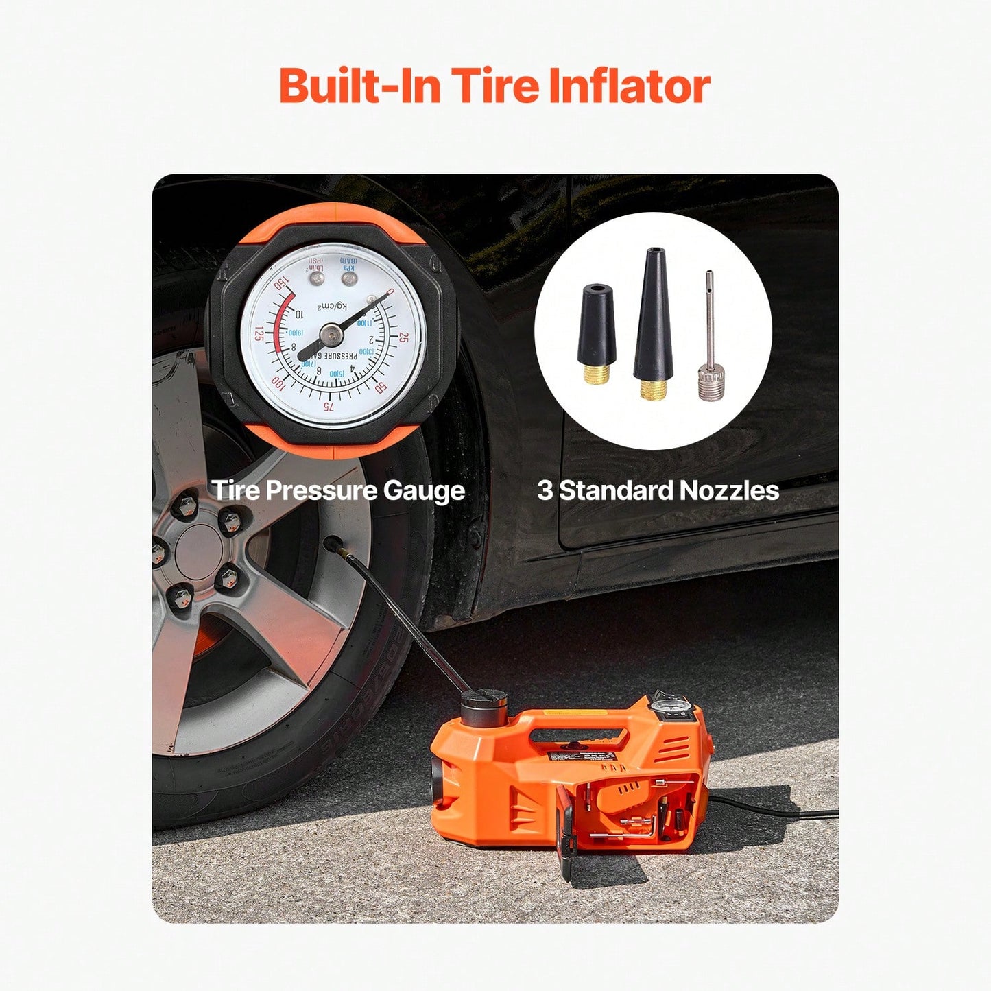 Electric Car Jack, 5 Tons/11000 Lbs, Electric Scissor Jack With Built-In Inflator, 12V Tire Change Replacement With Electric Impact Wrench & LED Light, Portable Jack Kit For Sedan, SUV, Truck
