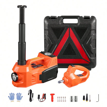 Electric Car Jack, 5 Tons/11000 Lbs, Electric Scissor Jack With Built-In Inflator, 12V Tire Change Replacement With Electric Impact Wrench & LED Light, Portable Jack Kit For Sedan, SUV, Truck