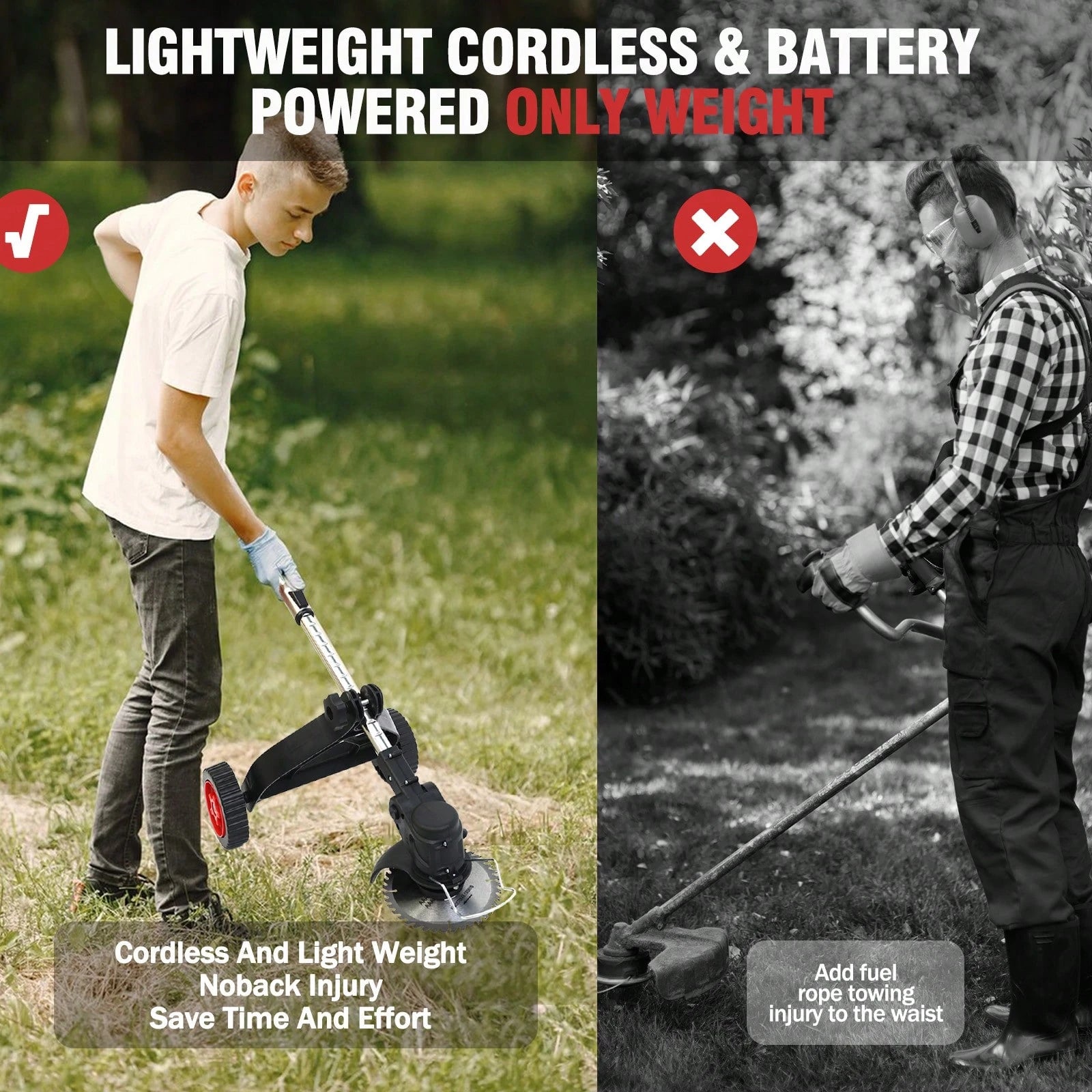 Electric We Ed Wacker Cordless On Wheel, Lightweight We Ed Eater Battery Powered 4000mAh 24V, 3 In 1 Lawn Edger We Ed Trimmer Brush Cutter Mower, No String Grass Trimmer Wheel Yard Garden Tool