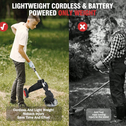 Electric We Ed Wacker Cordless On Wheel, Lightweight We Ed Eater Battery Powered 4000mAh 24V, 3 In 1 Lawn Edger We Ed Trimmer Brush Cutter Mower, No String Grass Trimmer Wheel Yard Garden Tool