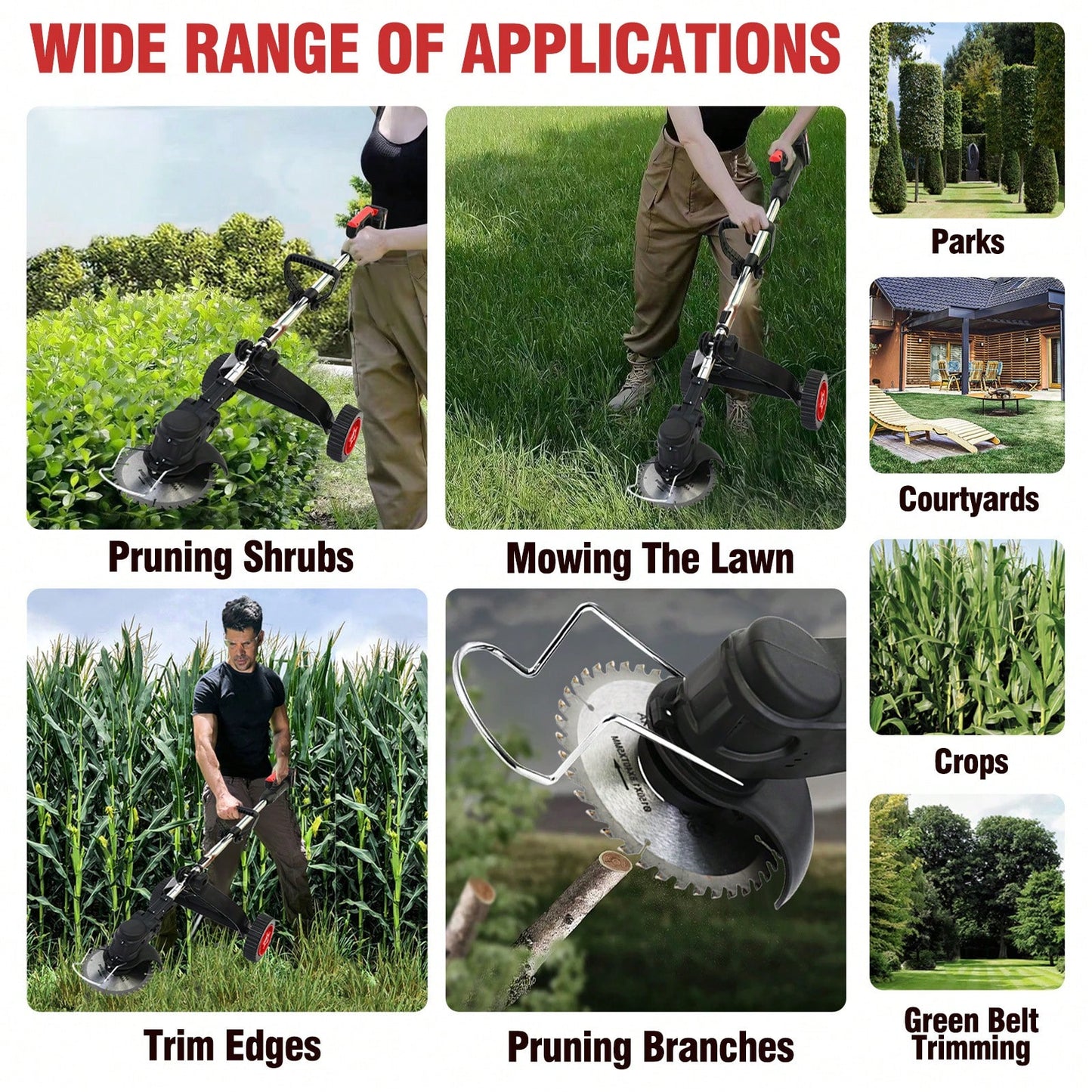 Electric We Ed Wacker Cordless On Wheel, Lightweight We Ed Eater Battery Powered 4000mAh 24V, 3 In 1 Lawn Edger We Ed Trimmer Brush Cutter Mower, No String Grass Trimmer Wheel Yard Garden Tool