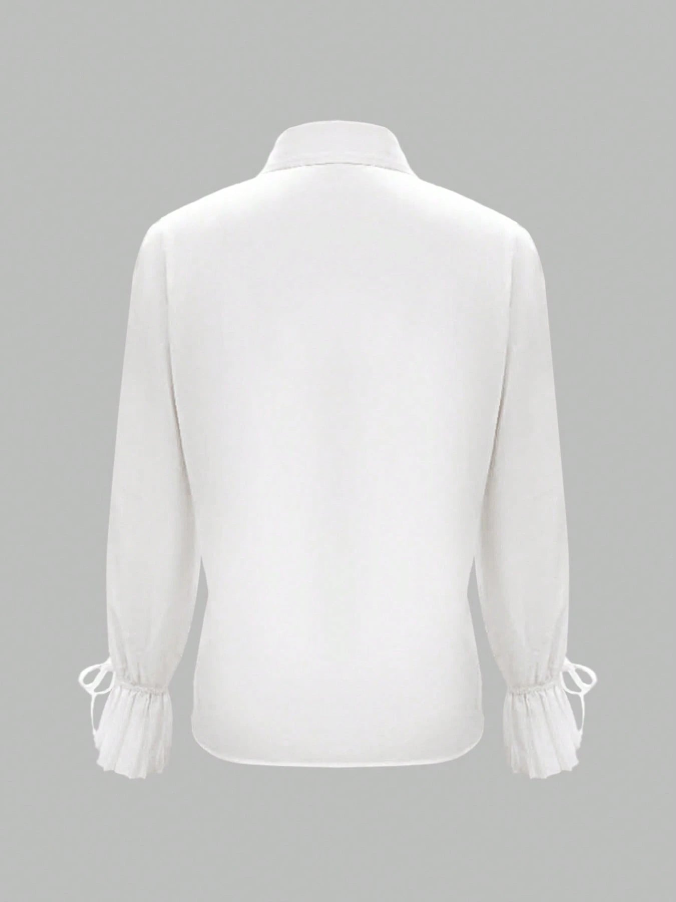 Elegant Casual French Style Slim Fit Solid Color Pleated Long Sleeve Shirt With Ruffle Design And Tie Cuffs Spring White