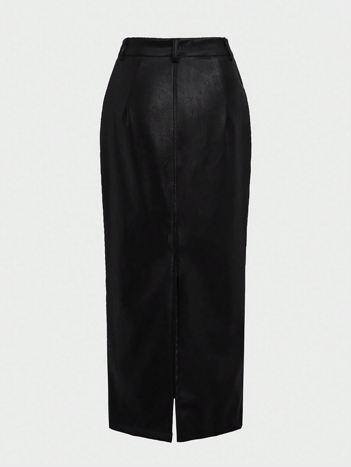 Elegant Commute Daily Business Old Money Style Leather High Cinched Waist Bodycon Faux Leather Midi Skirt Black