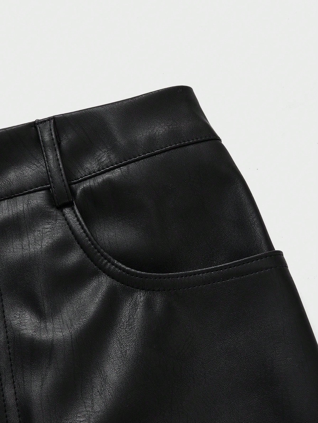 Elegant Commute Daily Business Old Money Style Leather High Cinched Waist Bodycon Faux Leather Midi Skirt Black