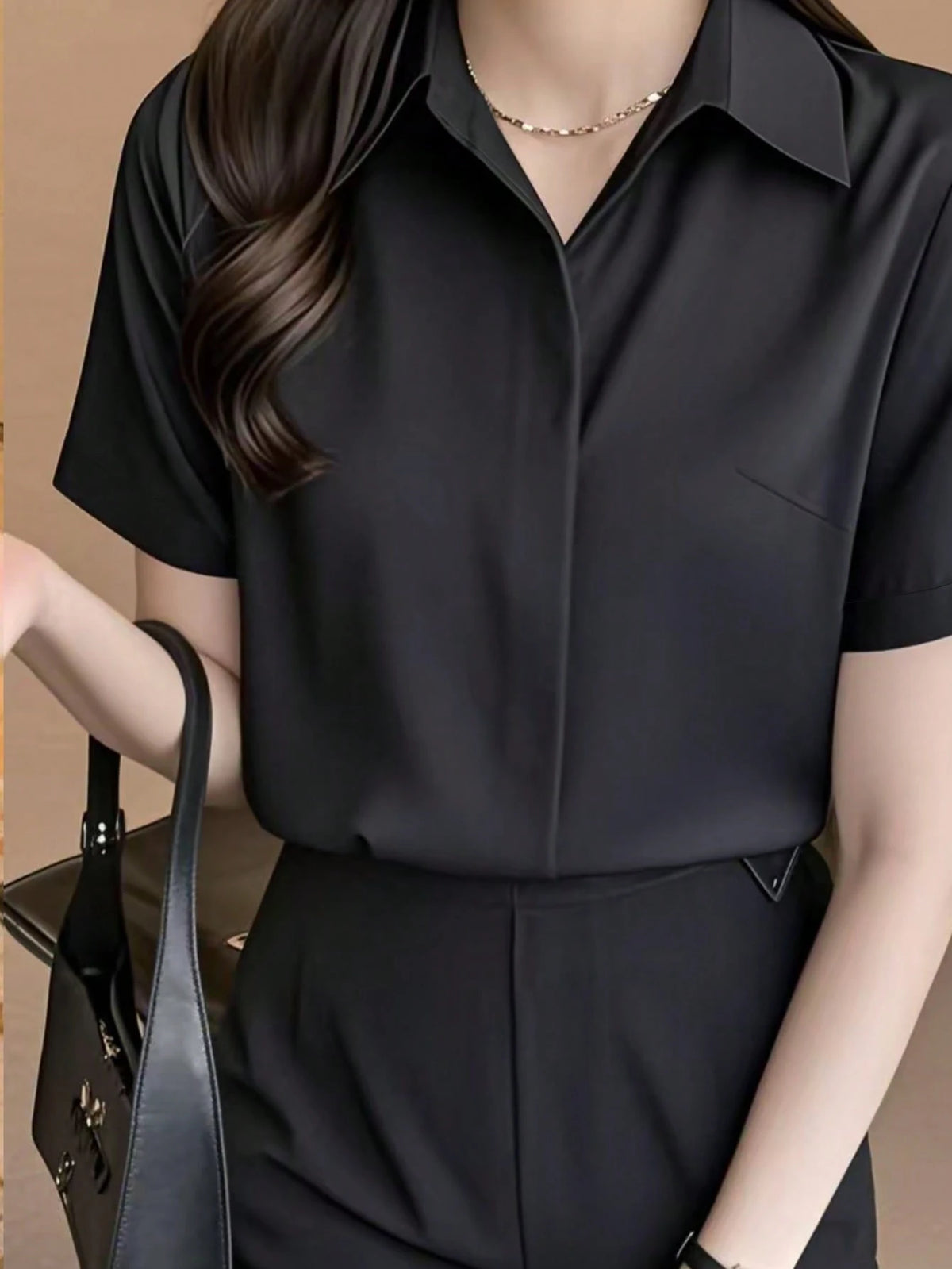 Elegant Design Sense Mature Urban Style Women Blouse Black Spring Summer