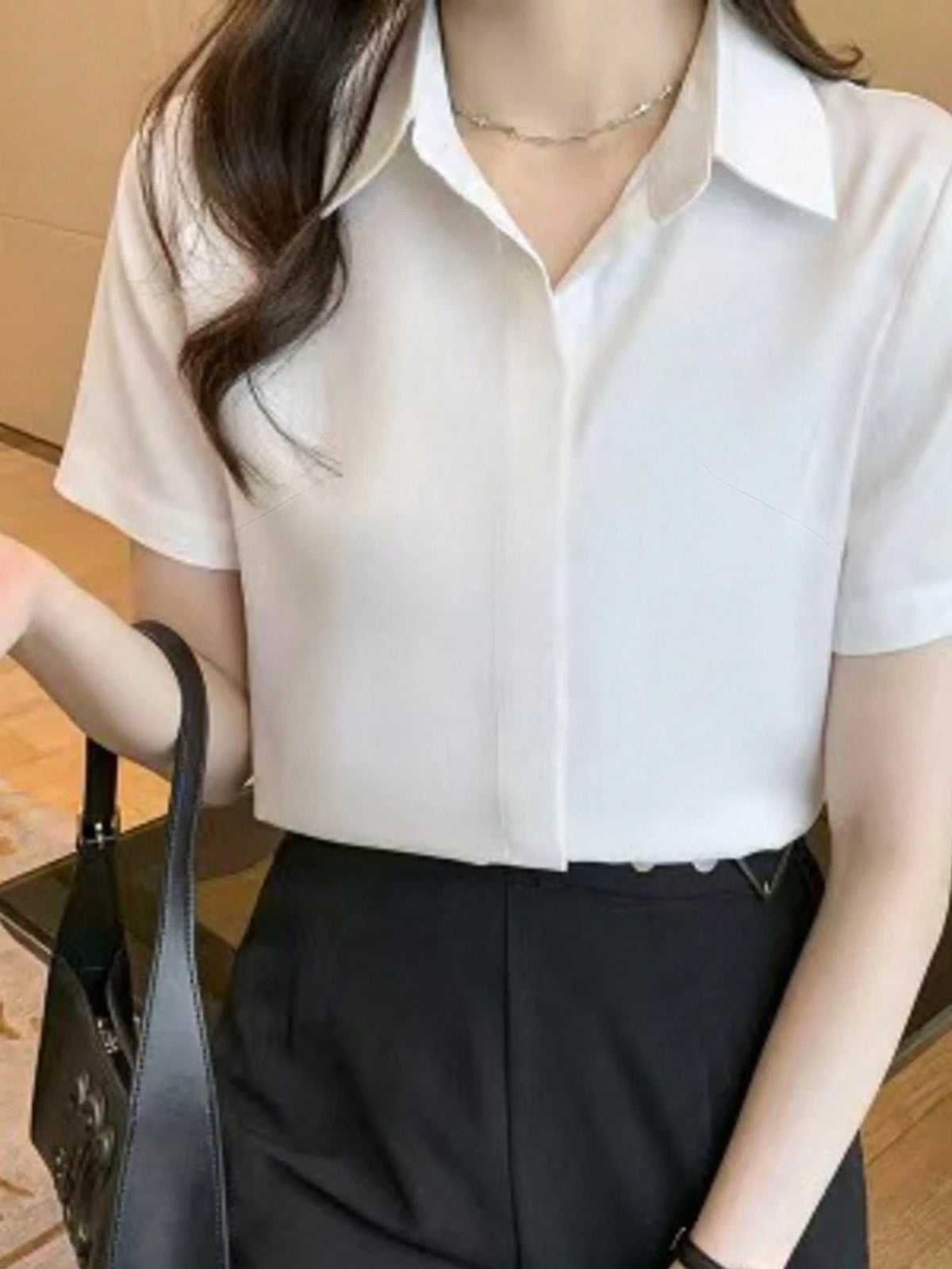 Elegant Design Sense Mature Urban Style Women Blouse Black Spring Summer