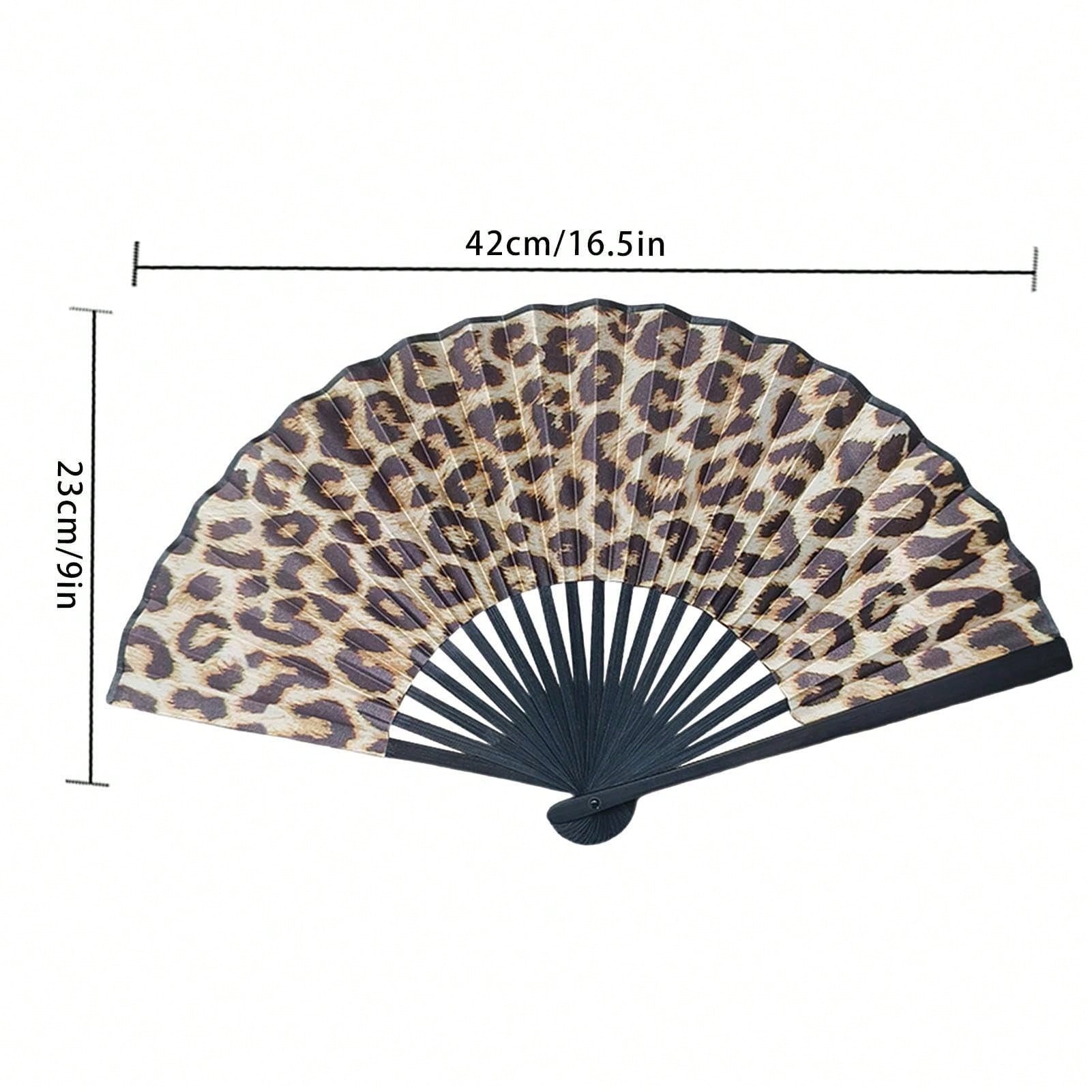 Elegant Leopard Print Folding Hand Fan With Black Frame, Lightweight Portable Women Handheld Cooling Fan, Chic Princess Style Accessory Essential For Summer Beach Holiday Fashion Party Daily Decor Sup