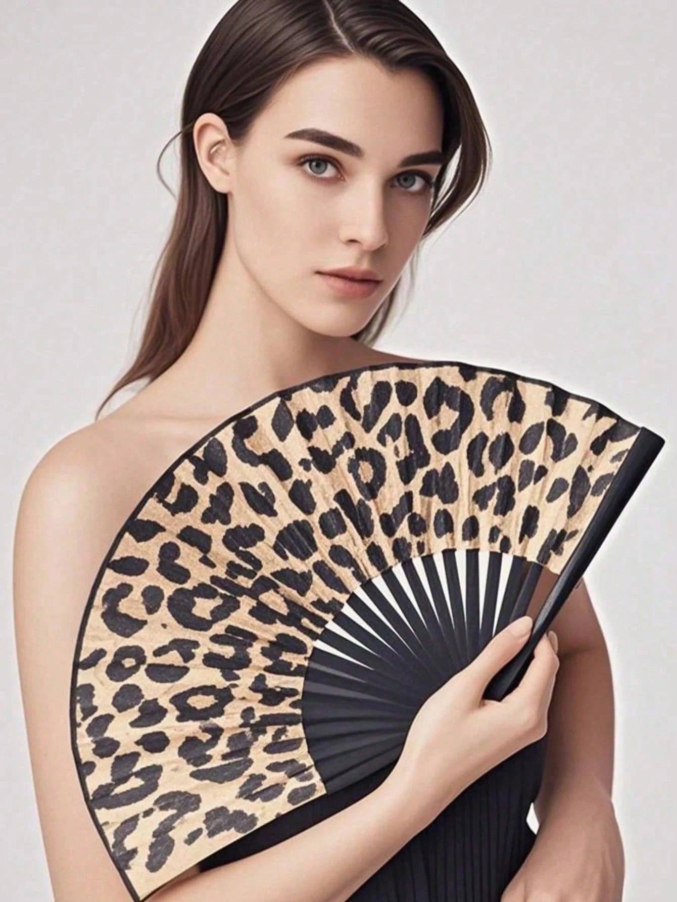 Elegant Leopard Print Folding Hand Fan With Black Frame, Lightweight Portable Women Handheld Cooling Fan, Chic Princess Style Accessory Essential For Summer Beach Holiday Fashion Party Daily Decor Sup