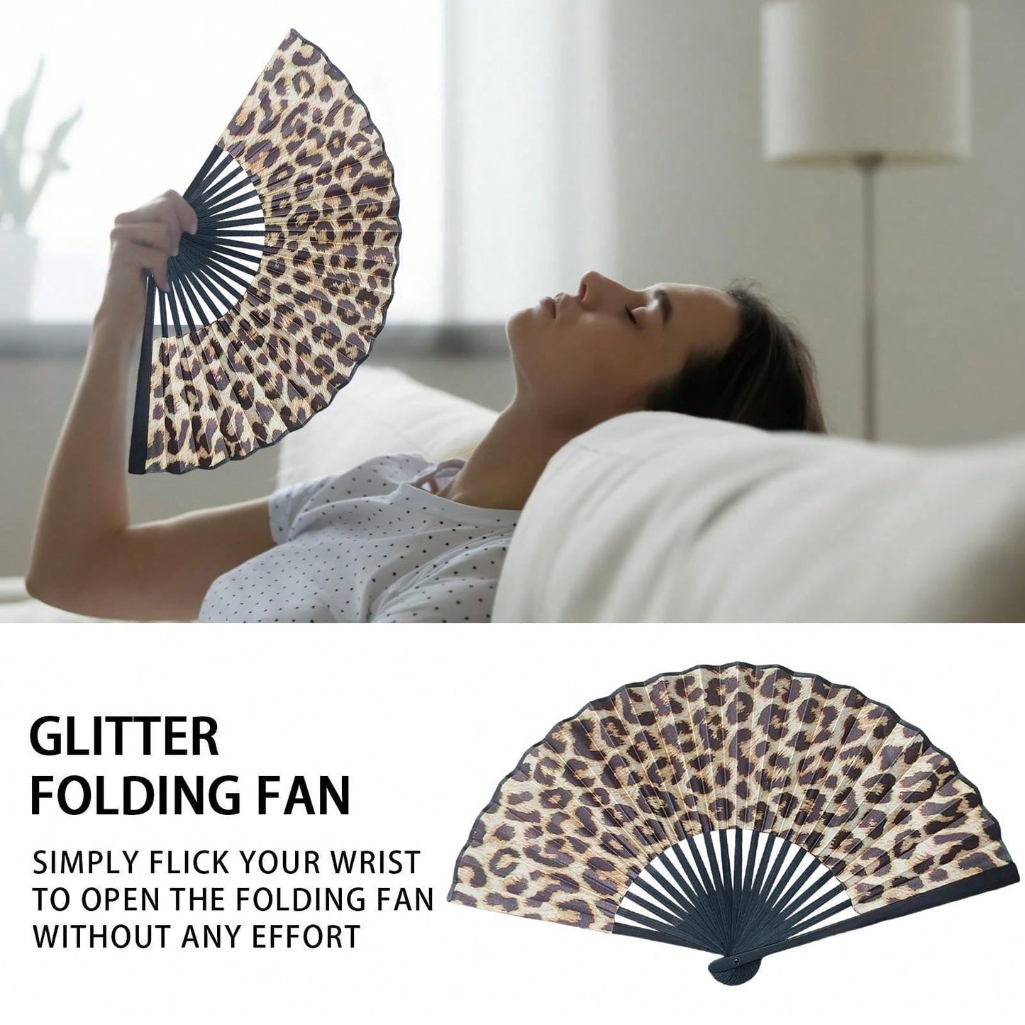 Elegant Leopard Print Folding Hand Fan With Black Frame, Lightweight Portable Women Handheld Cooling Fan, Chic Princess Style Accessory Essential For Summer Beach Holiday Fashion Party Daily Decor Sup