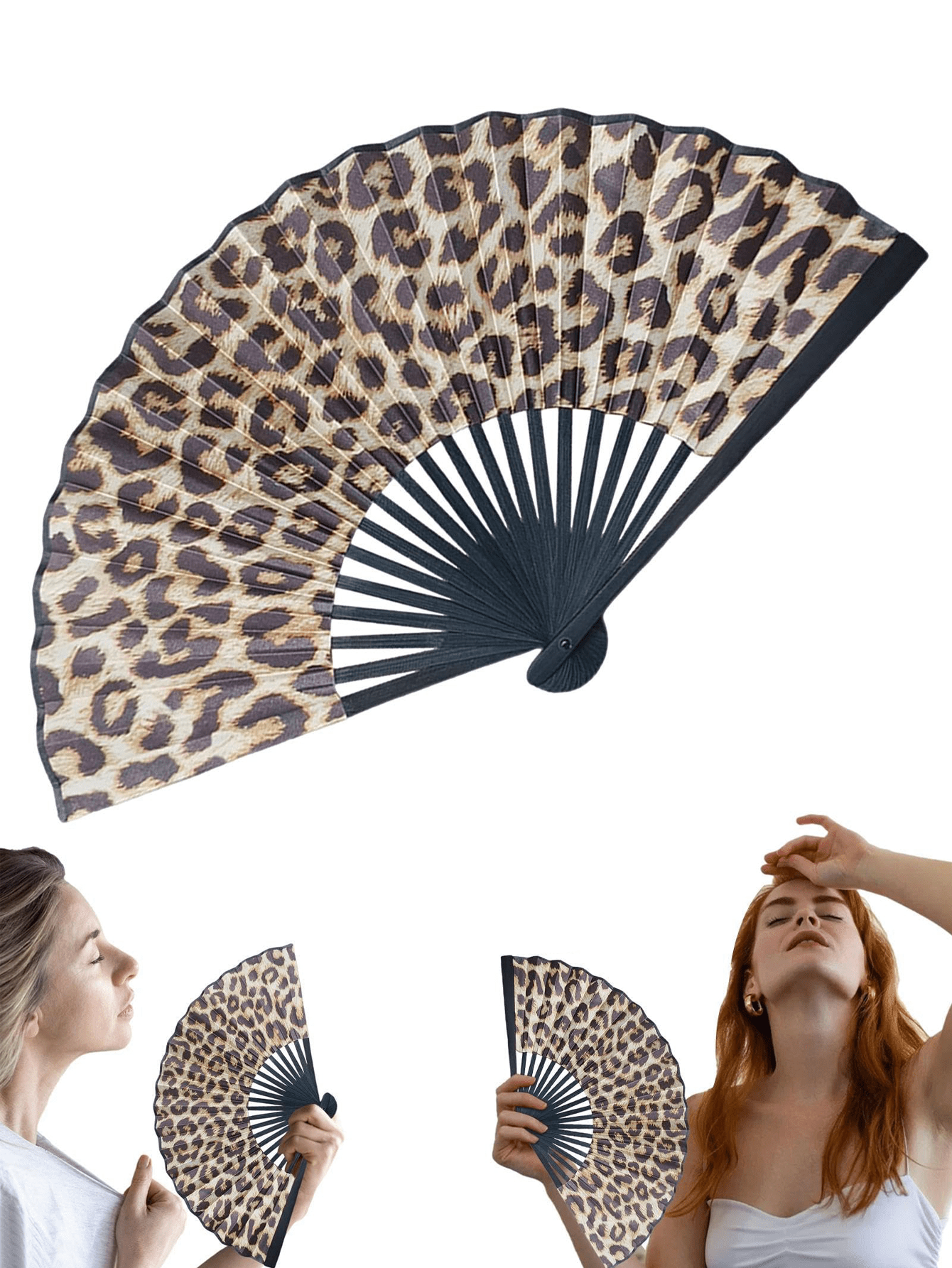 Elegant Leopard Print Folding Hand Fan With Black Frame, Lightweight Portable Women Handheld Cooling Fan, Chic Princess Style Accessory Essential For Summer Beach Holiday Fashion Party Daily Decor Sup