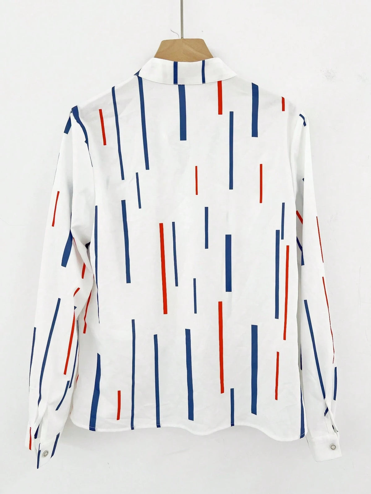 Elegant Long Sleeve Top With Red And Navy Striped Pattern, Machine Washable Non-Tight Fabric, Versatile Casual To Formal Wear For Spring And Autumn Vacation