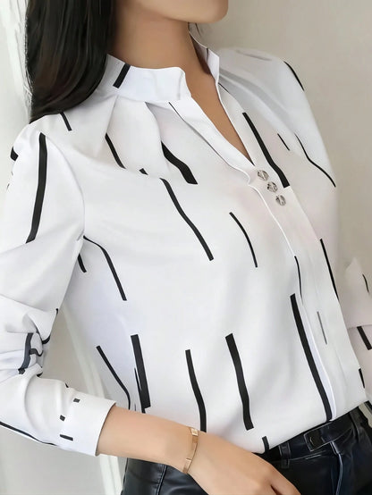 Elegant Long Sleeve Top With Red And Navy Striped Pattern, Machine Washable Non-Tight Fabric, Versatile Casual To Formal Wear For Spring And Autumn Vacation