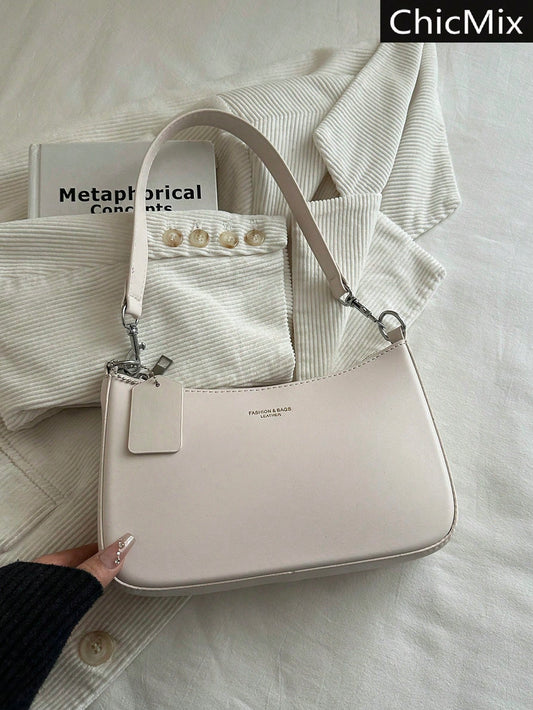 Elegant Solid Color Handbag With Pendant, Classic Versatile Fashion Letter Decor Women's Shoulder Crossbody Bag, Suitable For Shopping, Wallet, Young Ladies, College Students, Newlyweds, Office Worker
