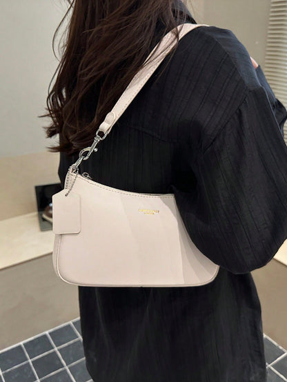 Elegant Solid Color Handbag With Pendant, Classic Versatile Fashion Letter Decor Women's Shoulder Crossbody Bag, Suitable For Shopping, Wallet, Young Ladies, College Students, Newlyweds, Office Worker