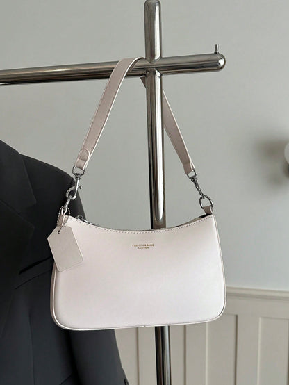 Elegant Solid Color Handbag With Pendant, Classic Versatile Fashion Letter Decor Women's Shoulder Crossbody Bag, Suitable For Shopping, Wallet, Young Ladies, College Students, Newlyweds, Office Worker
